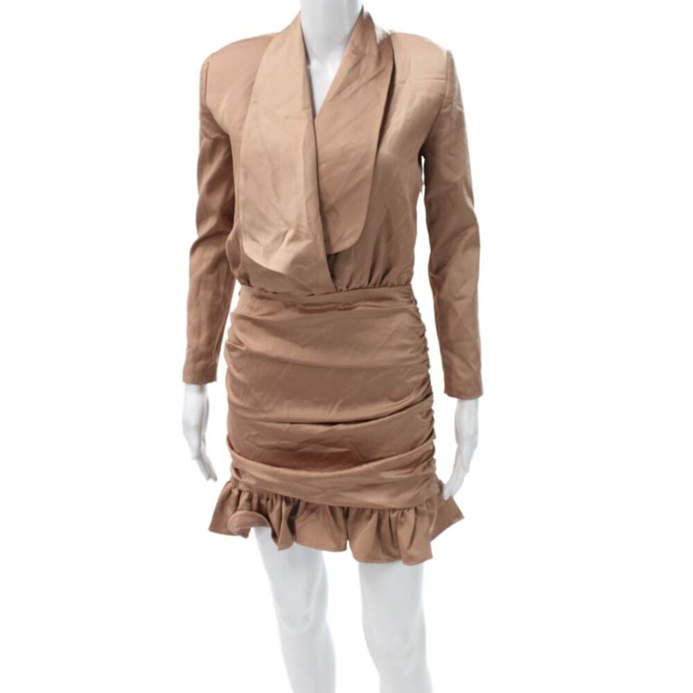 Nonchalant Label Womens Bodycon Short Dress Beige Long Sleeve V-Neck Size 2